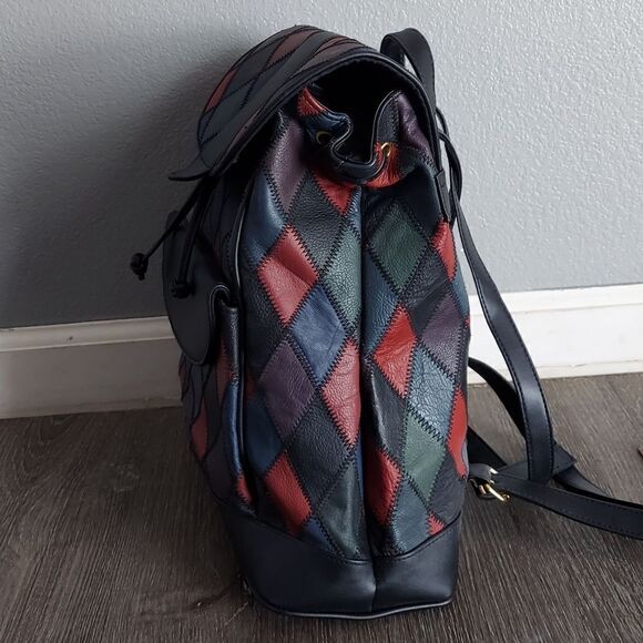 80s Vintage La Covina Genuine Leather Multi-color Patchwork Backpack main image 10